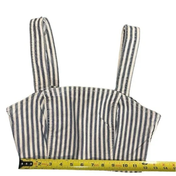Zara Women's Denim Crop Top White Blue Striped Side Zip Bustier Tank Size Small - Picture 6 of 7